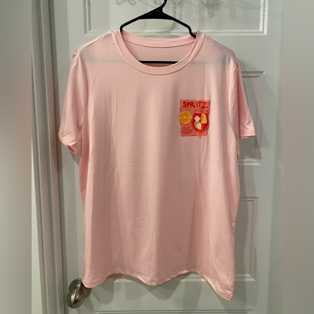 SHEIN Pink Short Sleeve Tee with Spritz Graphic